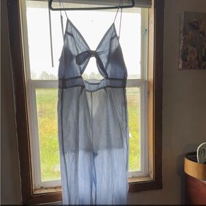 Blue Striped Sheer Jumpsuit